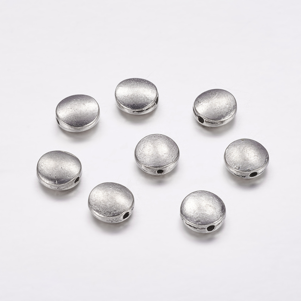 PandaHall Tibetan Silver Beads, Lead Free & Nickel Free & Cadmium Free, Flat Round, Antique Silver, about 9mm in diameter, 4mm thick, hole...