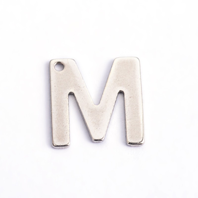 PandaHall 304 Stainless Steel Letter Charms, Letter.M, 11x10.5x0.5mm, Hole: 1mm Stainless Steel Alphabet