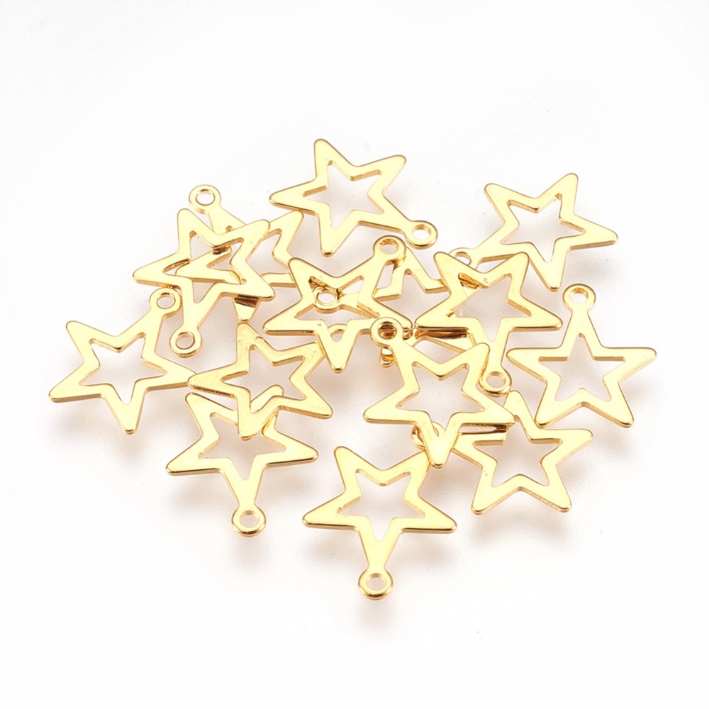 PandaHall 304 Stainless Steel Pendants, Star, Golden, 14.5x12.5x0.6mm, Hole: 1.2mm Stainless Steel Star