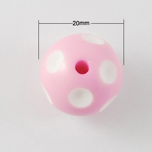 PandaHall Polka Dot Round Bubblegum Acrylic Beads, PearlPink, 20x19mm, Hole: 3mm Acrylic Round Pink