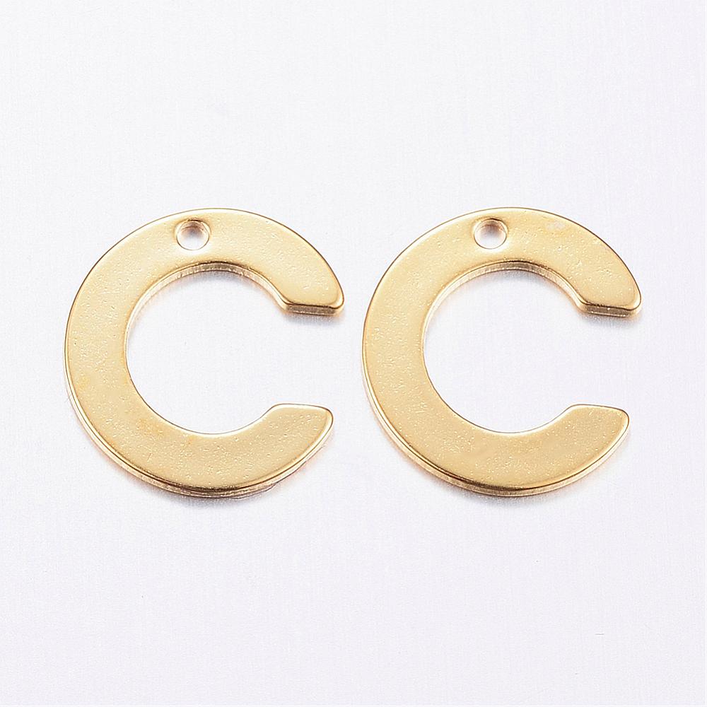 PandaHall 304 Stainless Steel Charms, Letter.C, Golden, 11x10x0.8mm, Hole: 1mm Stainless Steel Alphabet