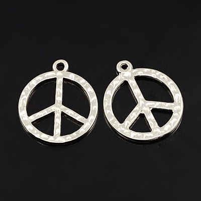 PandaHall Hammered Metal Alloy Tibetan Style Peace Sign Pendants, Antique Silver, Lead Free & Cadmium Free; 23x2mm, Hole: 2mm Alloy Peace...