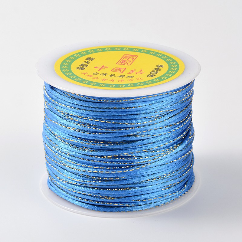 PandaHall Gold Line Round String Polyester Cords, CornflowerBlue, 2mm; about 100m/roll Polyester Blue