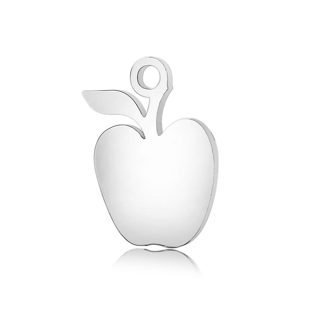 PandaHall 304 Stainless Steel Charms, Apple, Stainless Steel Color, 13.5x11x1.2mm, Hole: 1.5mm Stainless Steel Fruit