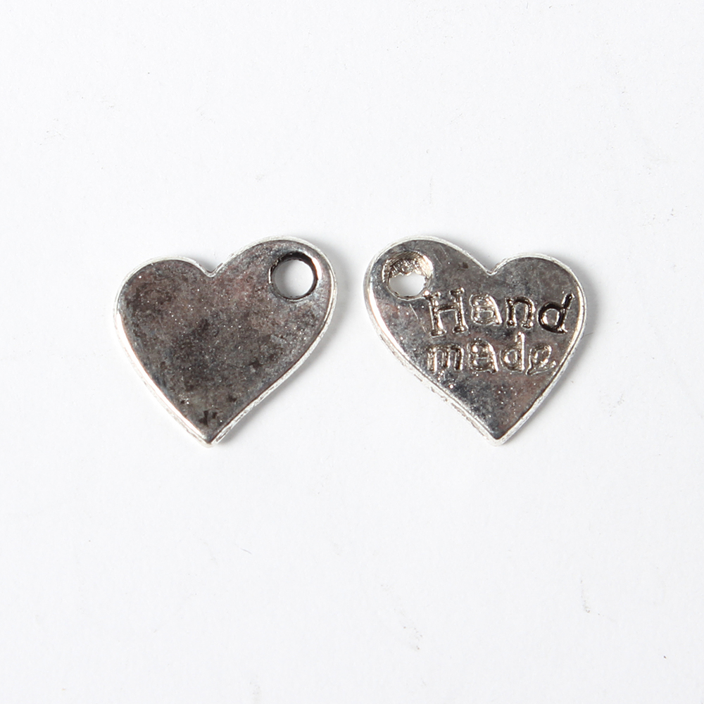 PandaHall Alloy Heart Pendants, with Word Handmade, Lead Free, Antique Silver, 9x9x1mm, Hole: 1mm Alloy Heart