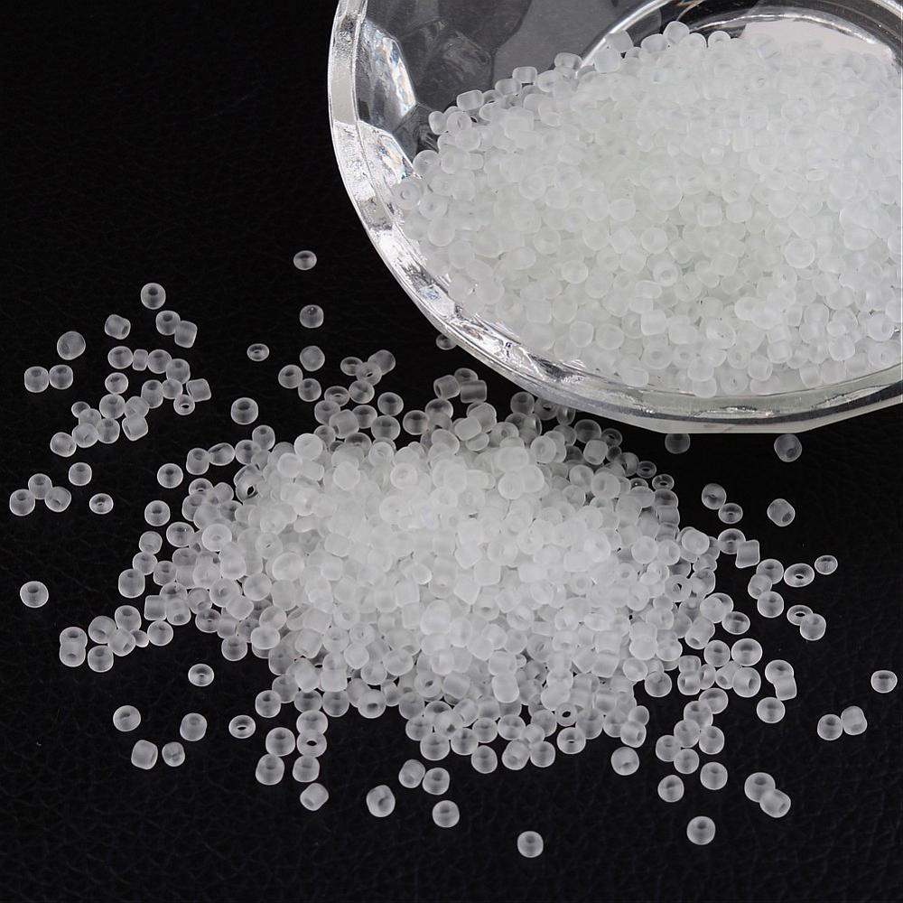 PandaHall 12/0 Frosted Round Glass Seed Beads, White, Size: about 2mm in diameter, hole:1mm, about 3304pcs/50g Glass White