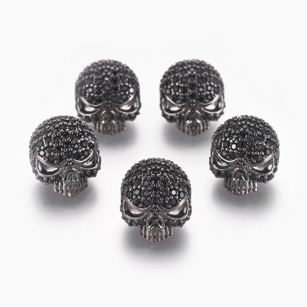 PandaHall Brass Micro Pave Cubic Zirconia Beads, Skull, Gunmetal, 13.6x11.1mm Brass+Cubic Zirconia Skull