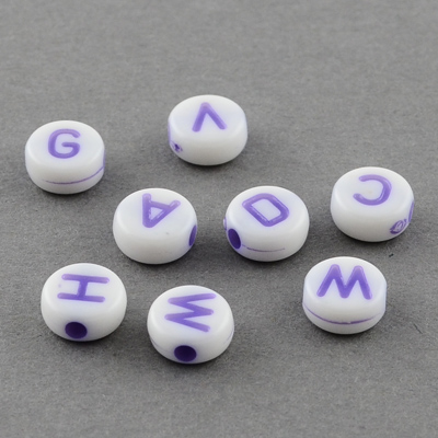 PandaHall Solid Acrylic Beads, Flat Round with Letter, MediumOrchid, 7x3mm, Hole: 2mm; about 4500pcs/500g Acrylic Flat Round Purple