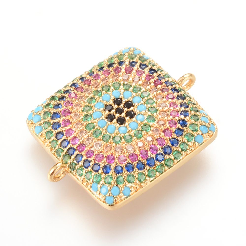 PandaHall Brass Micro Pave Cubic Zirconia Links, Square, Golden, 22.1x17.5x4mm, Hole: 1mm Brass+Cubic Zirconia Square