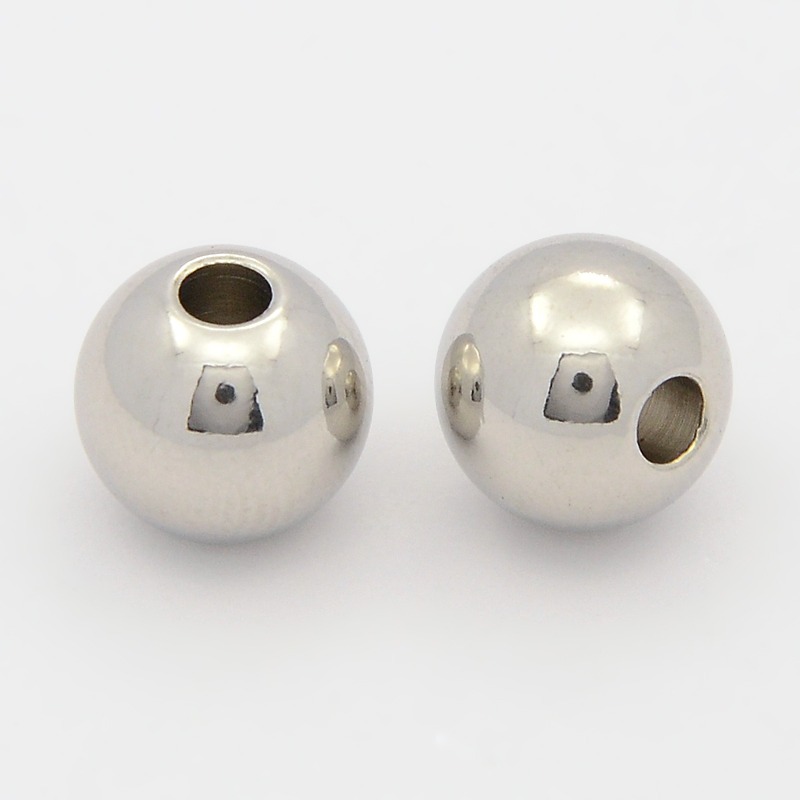 PandaHall 304 Stainless Steel Beads, Round, Stainless Steel Color, 10x8mm, Hole: 3mm Stainless Steel Round
