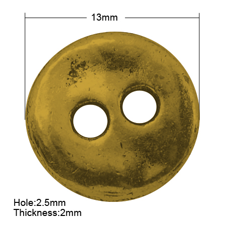 PandaHall Tibetan Style Buttons, Lead Free, Flat Round, Antique Golden, 13x2mm, Hole: 2.5mm Alloy Flat Round