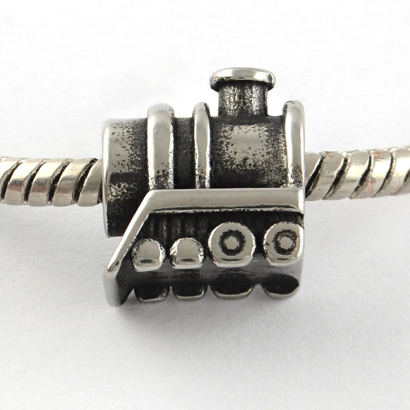 PandaHall Vintage Train 316 Stainless Steel European Bead, Large Hole Beads, Antique Silver, 12.5x11.5x9mm, Hole: 5mm Vehicle