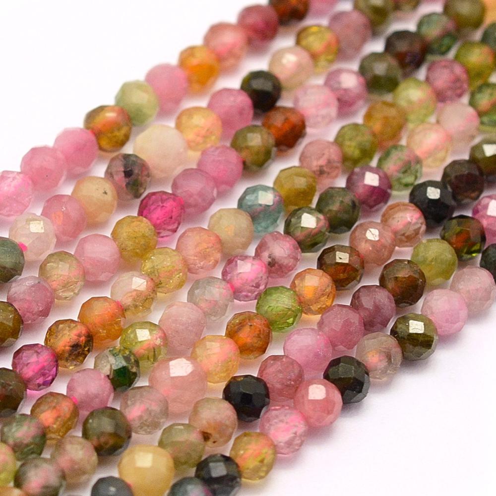 PandaHall Natural Tourmaline Beads Strands, Grade AA, Faceted, Round, 3mm, Hole: 0.5mm; about 132pcs/strand, 15.7"(40cm) Tourmaline Round