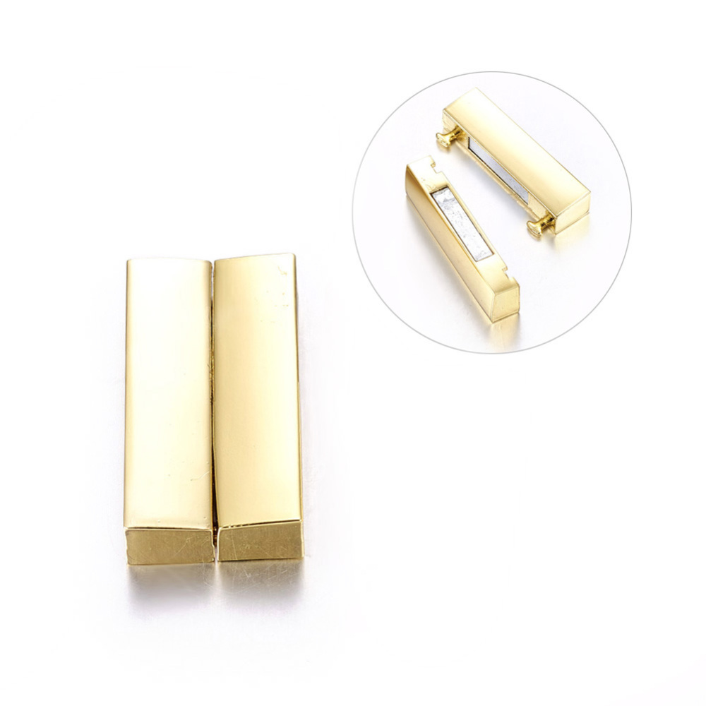PandaHall Alloy Magnetic Clasps, Rectangle, Golden, 37x19x7mm, Hole: 34x4mm Alloy Rectangle