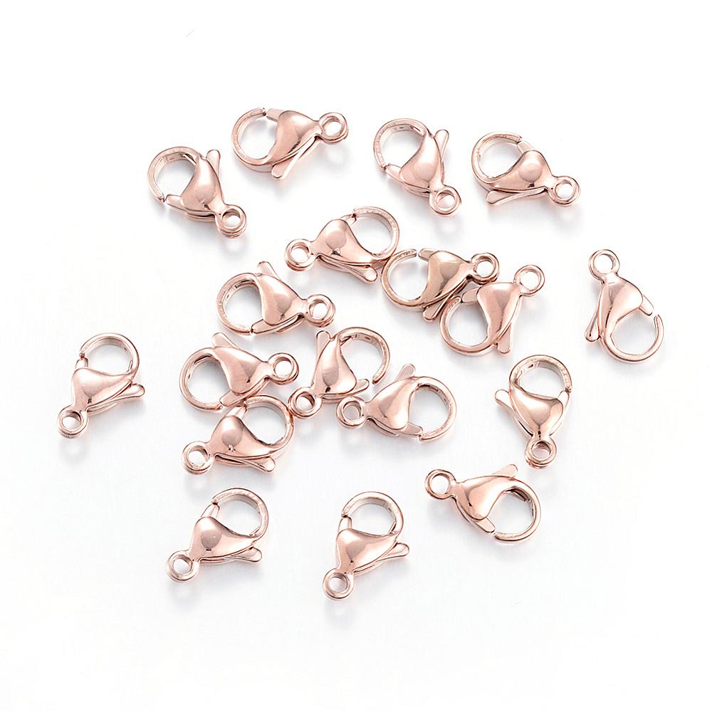 PandaHall 304 Stainless Steel Lobster Claw Clasps, Furnace Electroplating, Rose Gold, 10x7x3mm, Hole: 1.2mm Stainless Steel Others