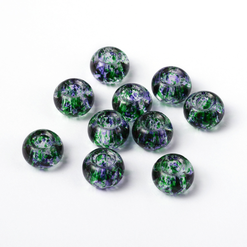 PandaHall Spray Painted Glass Large Hole Beads, Rondelle, SeaGreen, 15x10mm, Hole: 5.5~6mm Glass Rondelle Green