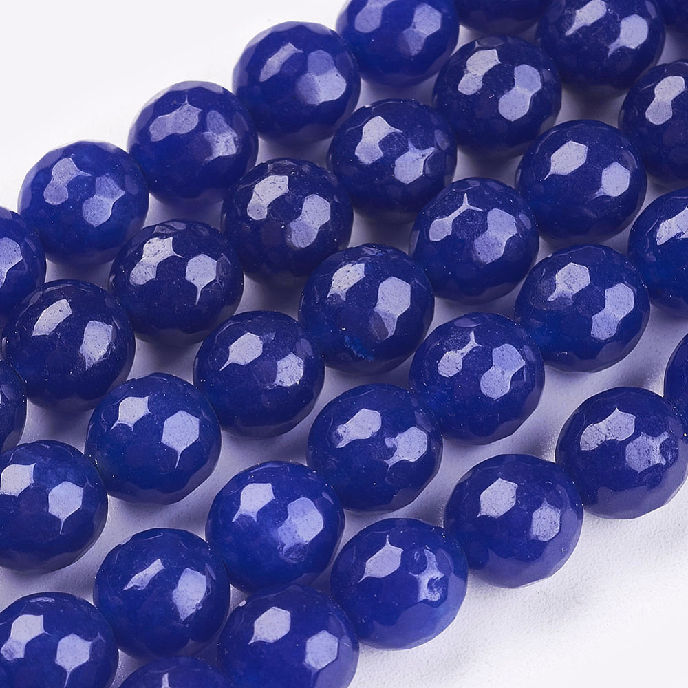 PandaHall Natural White Jade Gemstone Beads, Faceted Round, Blue, about 8mm in diameter, hole: 1mm, 49 pcs/Strand, Dyed, 15.5" White Jade...