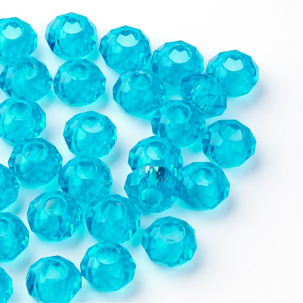 PandaHall Glass European Beads, Large Hole Beads, No Metal Core, Rondelle, DodgerBlue, 14x8mm, Hole: 5mm Glass Rondelle Blue