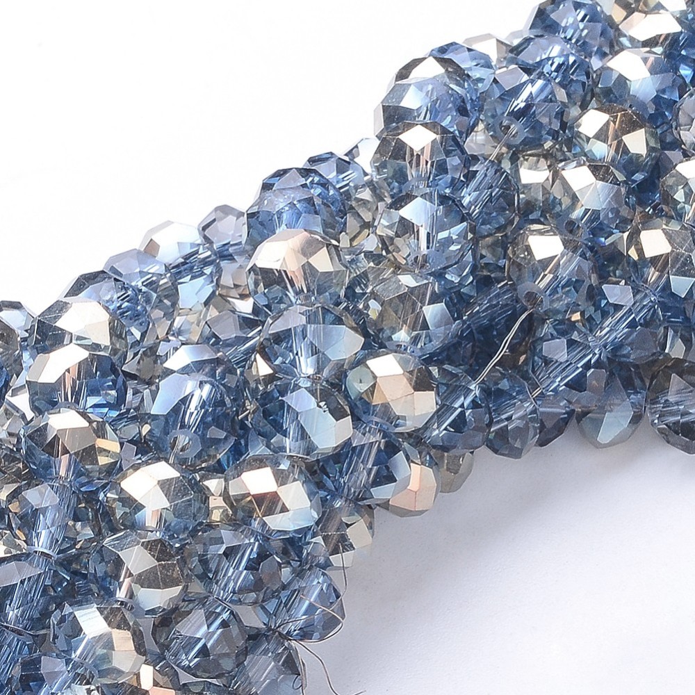 PandaHall Electroplate Glass Faceted Rondelle Beads Strands, Half Plated, LightBlue, 8x5mm, Hole: 1mm; about 72pcs/strand, 16.5" Glass...