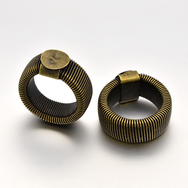 PandaHall Vintage Stretch Adjustable Iron Pad Ring Bases, with Flat Round Cabochon Bezel Settings, Nickel Free, Antique Bronze, Tray: 12mm;...