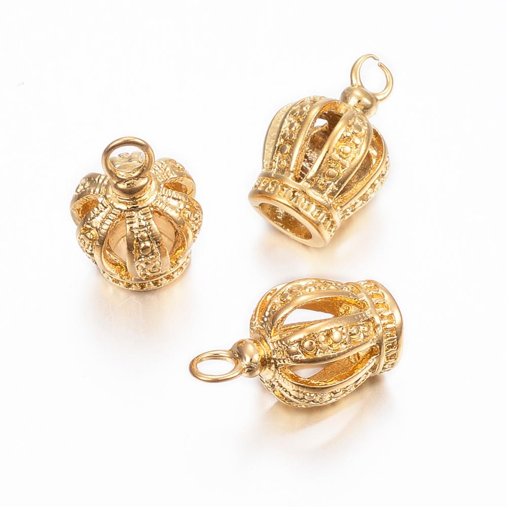 PandaHall 304 Stainless Steel Pendants, Crown, Golden, 16.5x10mm, Hole: 3mm Stainless Steel Crown