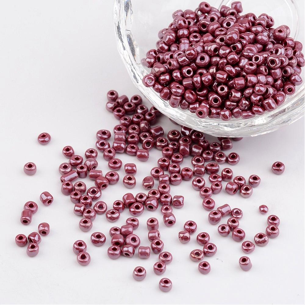 PandaHall DIY Craft Beads 8/0 Opaque Colors Lustered Round Glass Seed Beads, IndianRed, Size: about 3mm in diameter, hole:1mm, about...