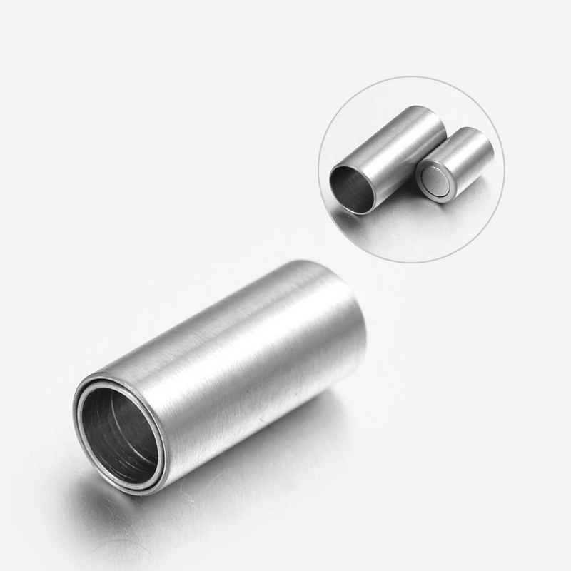PandaHall 304 Stainless Steel Magnetic Clasps, Column, Stainless Steel Color, 18x8mm, Hole: 6mm Stainless Steel Column