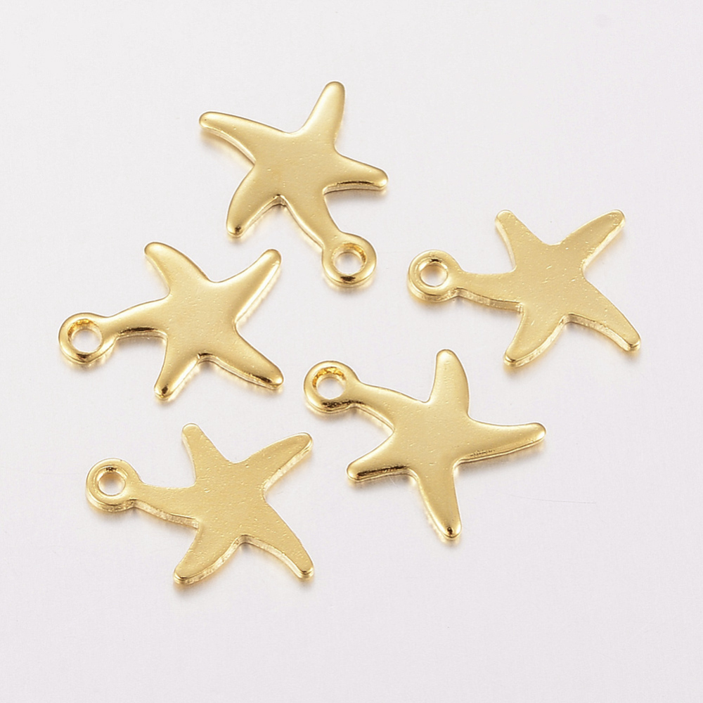 PandaHall 304 Stainless Steel Charms, Starfish, Golden, 11x9x0.8mm, Hole: 1mm Stainless Steel Starfish