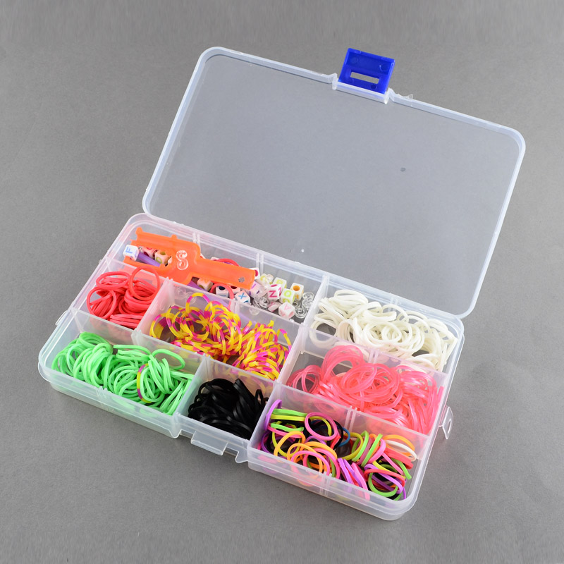 PandaHall DIY Loom Bands Refills Kit with Rubber Bands, S-clips, Hook and Alphabet Beads, Mixed Color, 175x100x23mm Rubber Multicolor