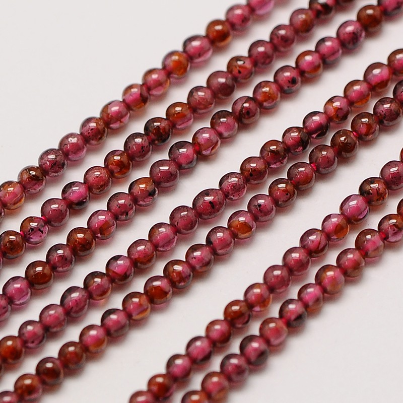 PandaHall Natural Gemstone Garnet Round Beads Strands, 3mm, Hole: 0.8mm; about 126pcs/strand, 16" Garnet Round