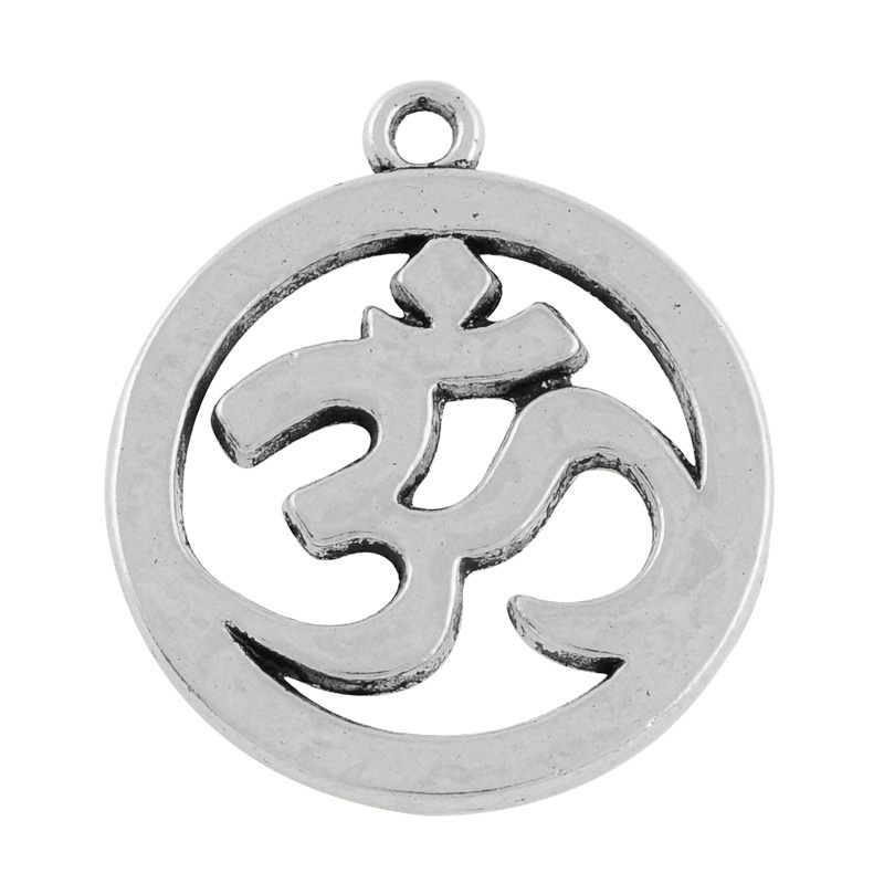 PandaHall Tibetan Style Alloy Pendants, Flat Round with Mark Ohm/Aum, Cadmium Free & Nickel Free & Lead Free, Antique Silver, 29x25.5x2mm...