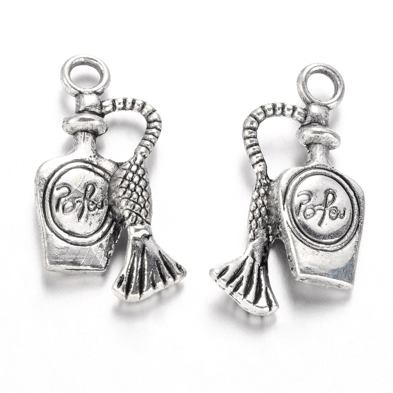 PandaHall Tibetan Style Liquor Bottle Alloy Pendants, Antique Silver, Lead Free & Nickel Free; 20x10x4mm, Hole: 2mm Alloy Bottle