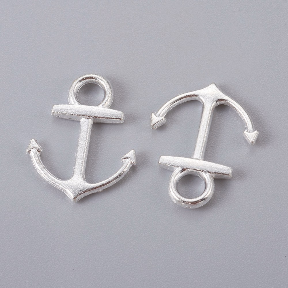 PandaHall Tibetan Style Pendants, Anchor, Silver, 19x14.5x1.5mm, Hole: 3mm Alloy Anchor & Helm