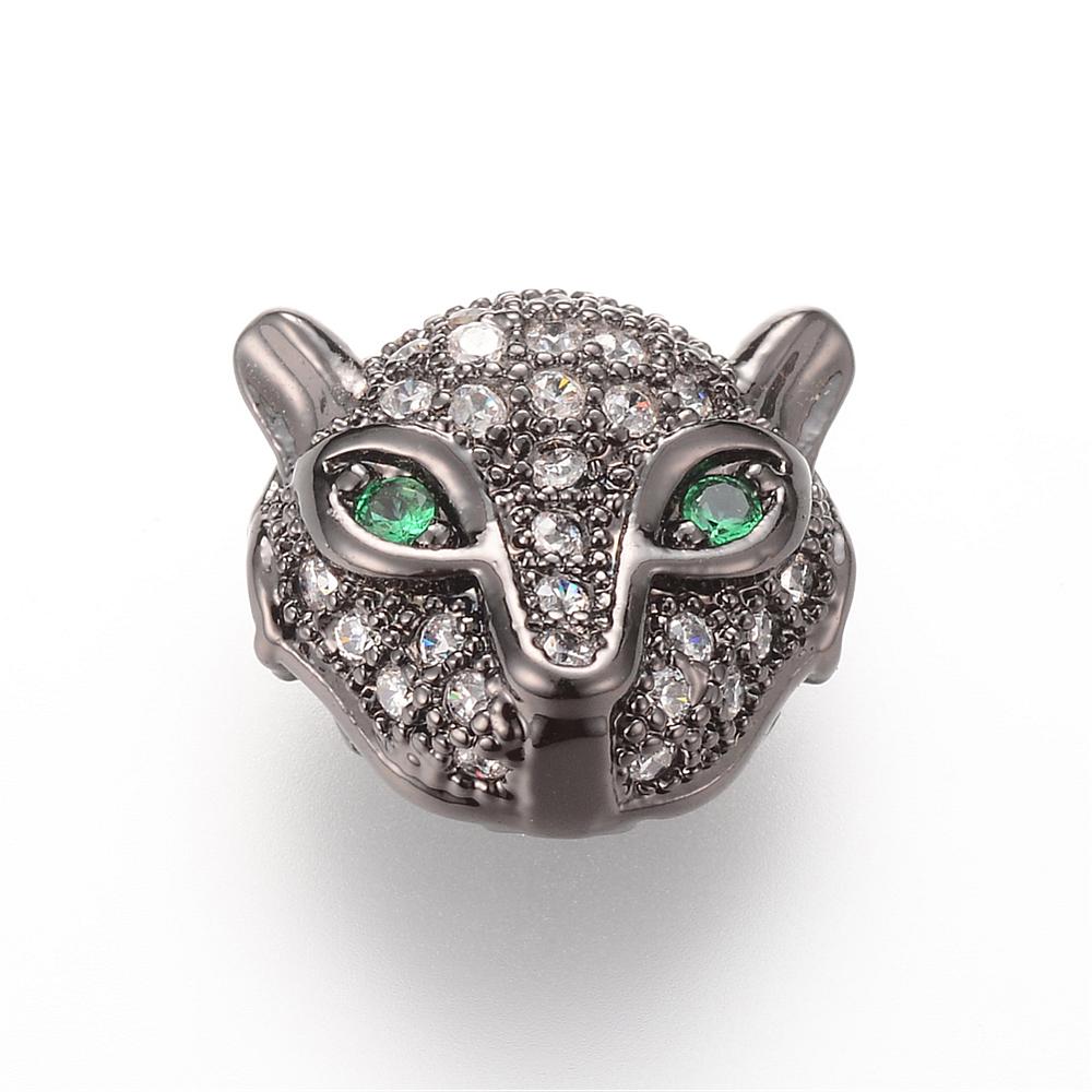 PandaHall Brass Micro Pave Cubic Zirconia Beads, Leopard, Gunmetal, 11x11x6mm, Hole: 1.5mm Brass+Cubic Zirconia Leopard