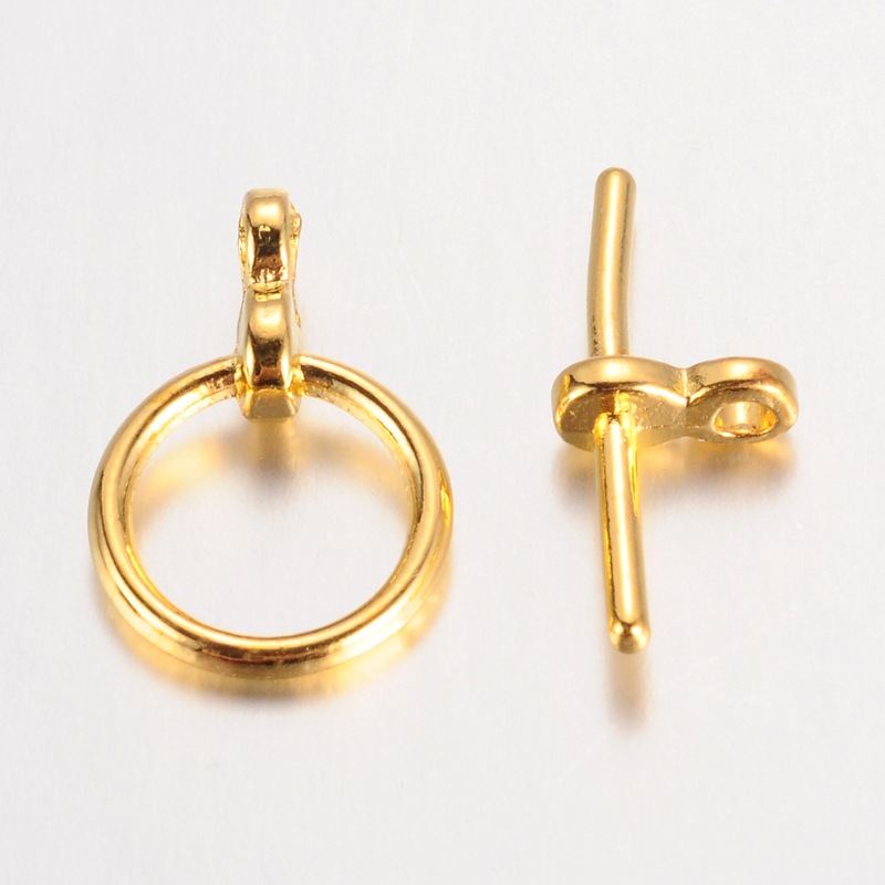 PandaHall Tibetan Style Toggle Clasps, Lead Free & Cadmium Free & Nickel Free, Golden, Ring: about 12mm in diameter, Bar: about 19mm long...