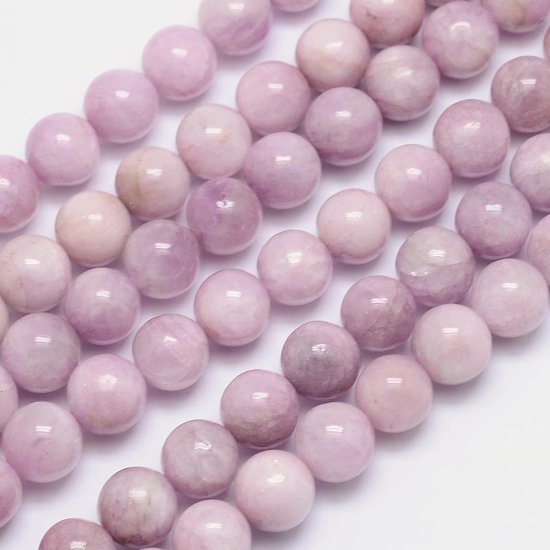 PandaHall Natural Kunzite Round Bead Strands, 10mm, Hole: 1mm; about 39pcs/strand, 15.5" Kunzite Round