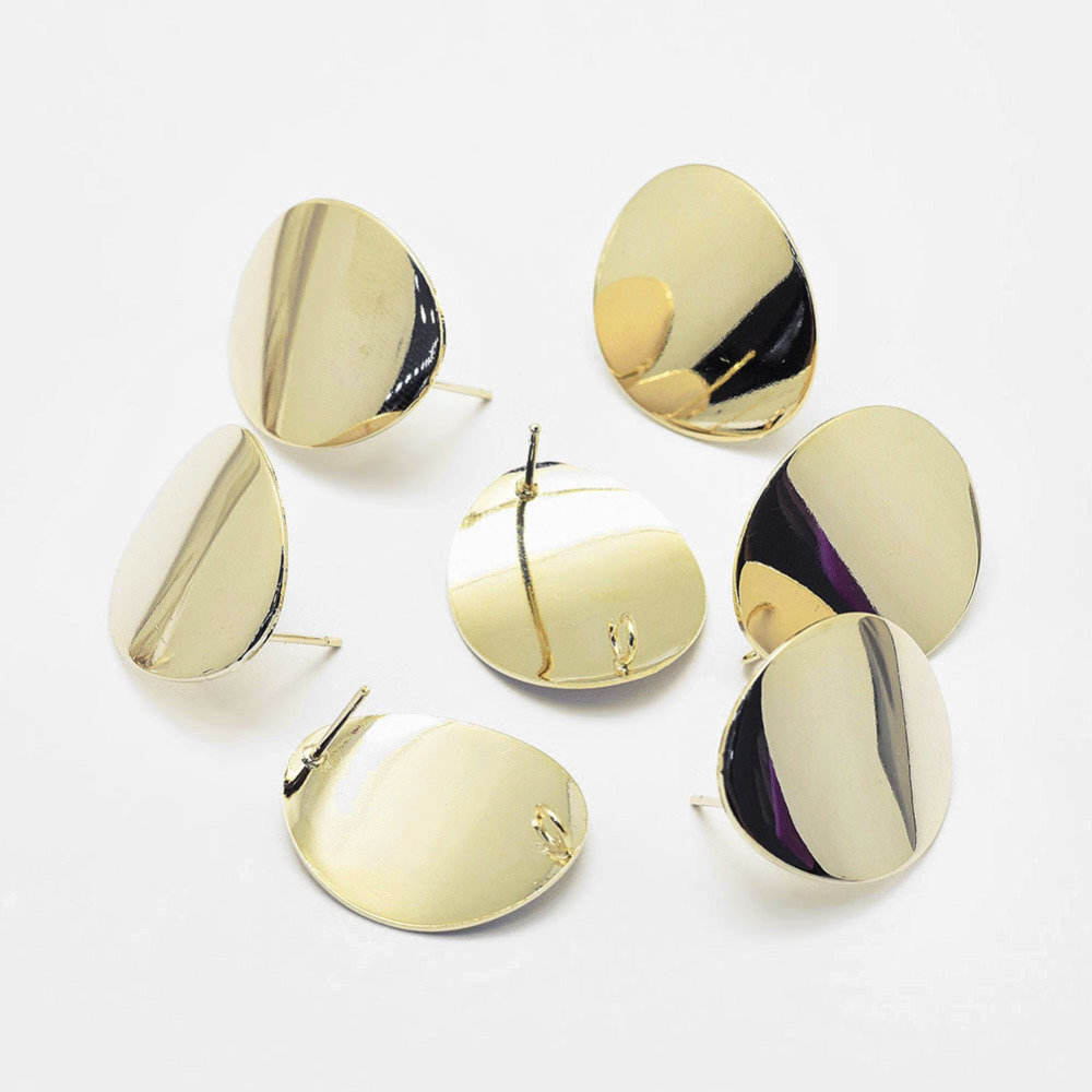 PandaHall Electroplated Brass Stud Earring Findings, Long-Lasting Plated, Real 18K Gold Plated, Nickel Free, Oval, 22.5x19mm, Hole: 2.5mm;...