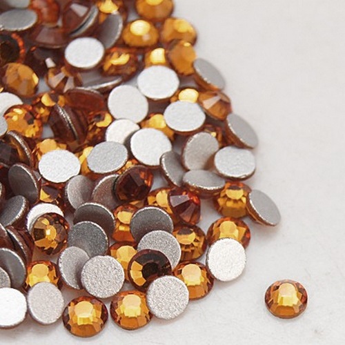 PandaHall Faceted Glass Flat Back Rhinestone for Garment, Grade A, Back Plated, Half Round, Topaz, 3~3.2mm  Glass Rhinestone Half Round