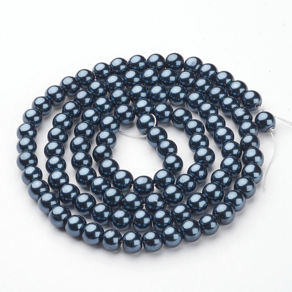 PandaHall Round Glass Pearl Beads Strands, Dyed, MarineBlue, 8mm, Hole: 1mm; about 106pcs/strand, 33" Round Blue