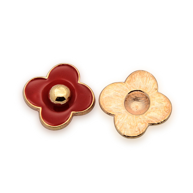 PandaHall Rose Gold Plated Alloy Enamel Flower Cabochons, Red, 17x17x4mm Alloy Flower Red