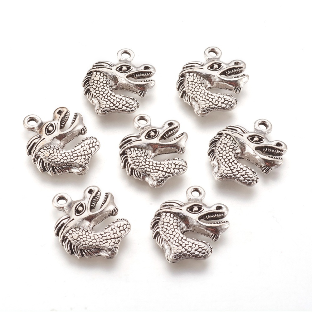 PandaHall Tibetan Style Pendants, Lead Free & Cadmium Free & Nickel Free, Dragon, Antique Silver, 20x17x2mm, Hole: 2mm Alloy Dragon