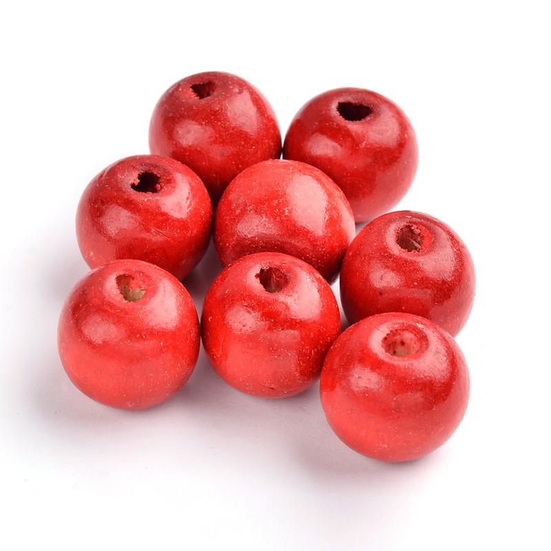 PandaHall Red Round Wood Chunky Beads, Dyed, about 19~20mm in diameter, 17.5~18mm thick, hole: 4.5mm Wood Round Red
