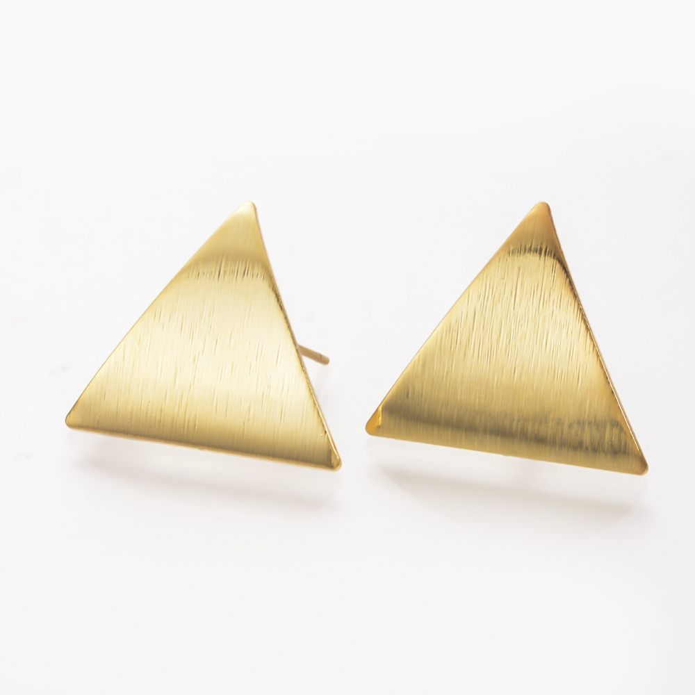 PandaHall Ear Stud Findings, Real Gold Plated, Triangle, 22x19.5mm, Hole: 2mm; Pin: 0.8mm Brass