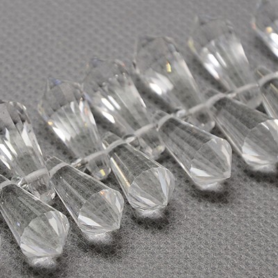 PandaHall Glass Beads Strands, Faceted, Drop, Clear, 21x8x8mm, Hole: 1mm Glass Drop Clear