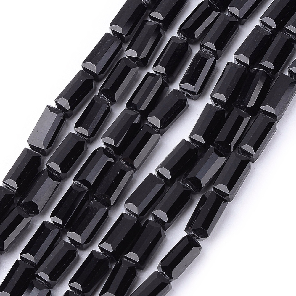 PandaHall Glass Beads Strands, Faceted, Cuboid, Black, 8x5x5mm, Hole: 1mm; about 73pcs/strand, 22.8" Glass Cuboid Black