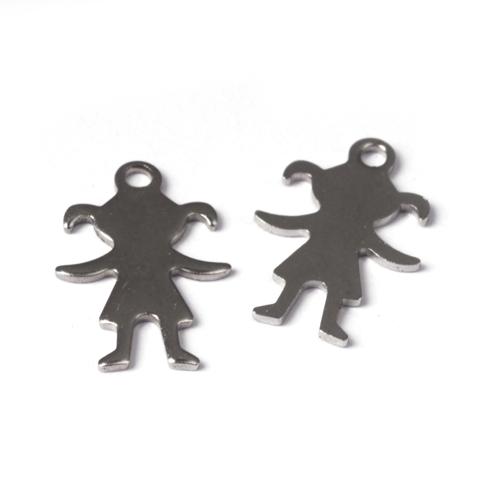 PandaHall 304 Stainless Steel Pendants, Girl Silhouette Pendants, Stainless Steel Color, 16x11x1mm, Hole: 1.5mm Stainless Steel Human