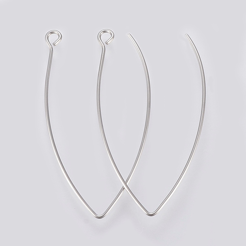 PandaHall 304 Stainless Steel Earring Hooks, Stainless Steel Color, 41x22x0.8mm, Hole: 2mm; Pin: 0.8mm Stainless Steel