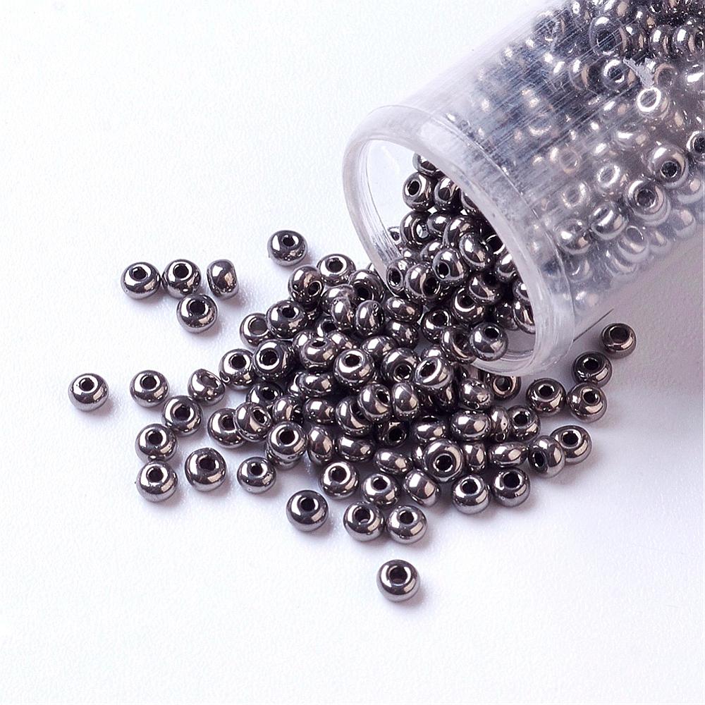 PandaHall 15/0 FGB&reg Round Glass Seed Beads, Grade A, Iris Round Beads, Black Plated, 1.8~2x1~1.3mm, Hole: 0.5mm; about 8500pcs/50g Glass