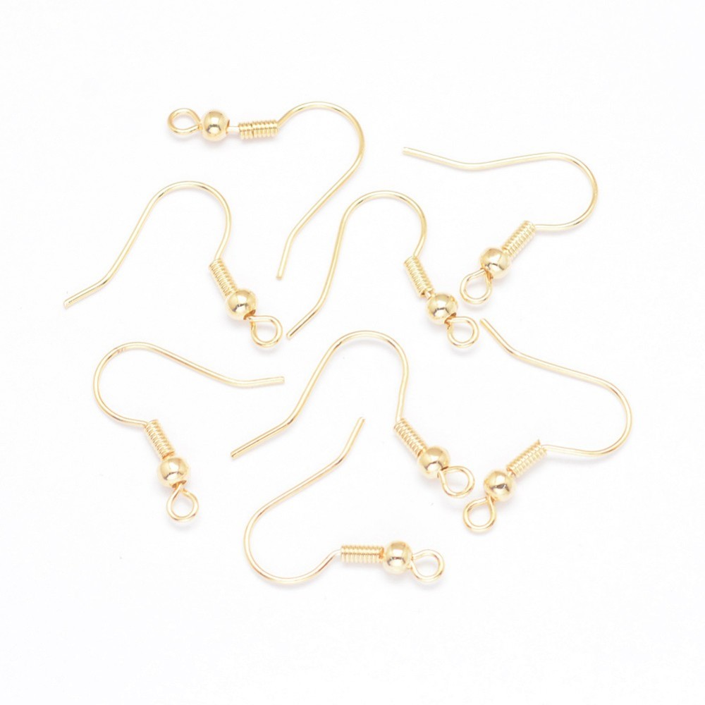 PandaHall Rack Plating Brass Earring Hooks, Light Gold, 19x9mm, Hole: 1.5mm; Pin: 0.8mm Brass