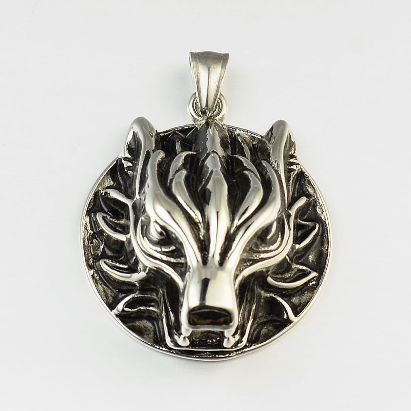 PandaHall 316 Stainless Steel Pendants, Wolf Head, Antique Silver, 43x39x19mm, Hole: 7x5mm Stainless Steel Animal